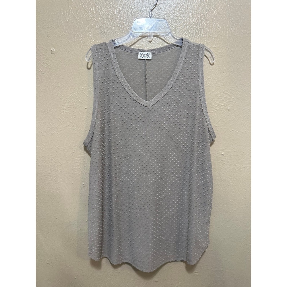 Texas True Threads Women's Gray‎ Sleeveless V Neck Textured Tank Top Large